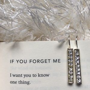 Silver with White Diamond Drop Earrings